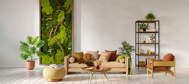 Biophilic design living room,